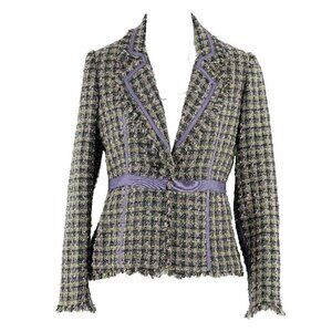 True Meaning Sz 0 Green Purple Plaid Tweed Acrylic Polyester Rayon Jacket